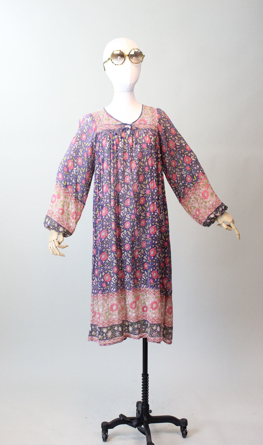 cotton caftan dress 1970s INDIAN COTTON caftan dress small