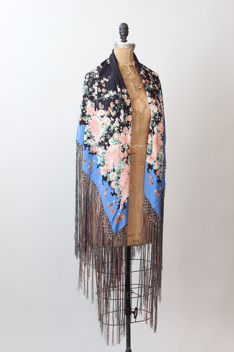 1920s SILK PONGEE piano BUTTERFLY fringe silk scarf | new spring