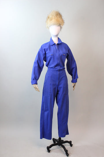 1970s CHAMBRAY denim wide leg jumpsuit medium large | new spring