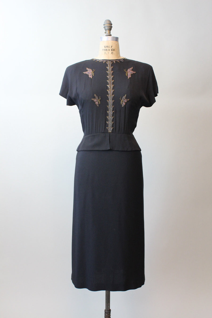 1940s BUTTERFLY beaded rayon dress medium | new spring