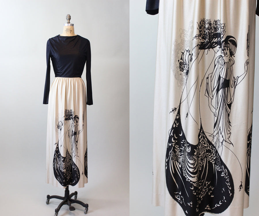 1960s AUBREY BEARDSLEY the peacock skirt print dress small medium | new spring