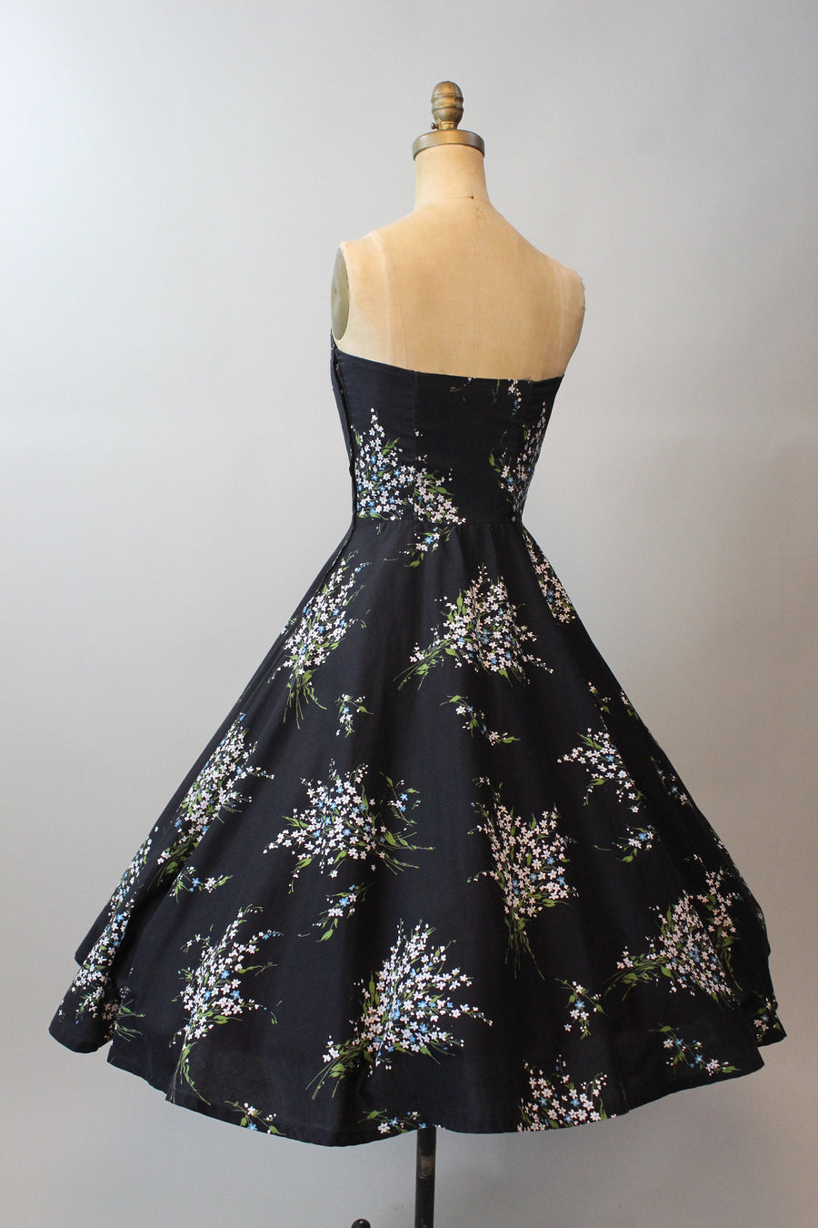 1950s RHINESTONE floral cotton strapless dress xs  | new spring