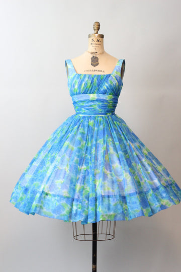 1950s GiGi YOUNG blue rose organza dress xs  | new spring