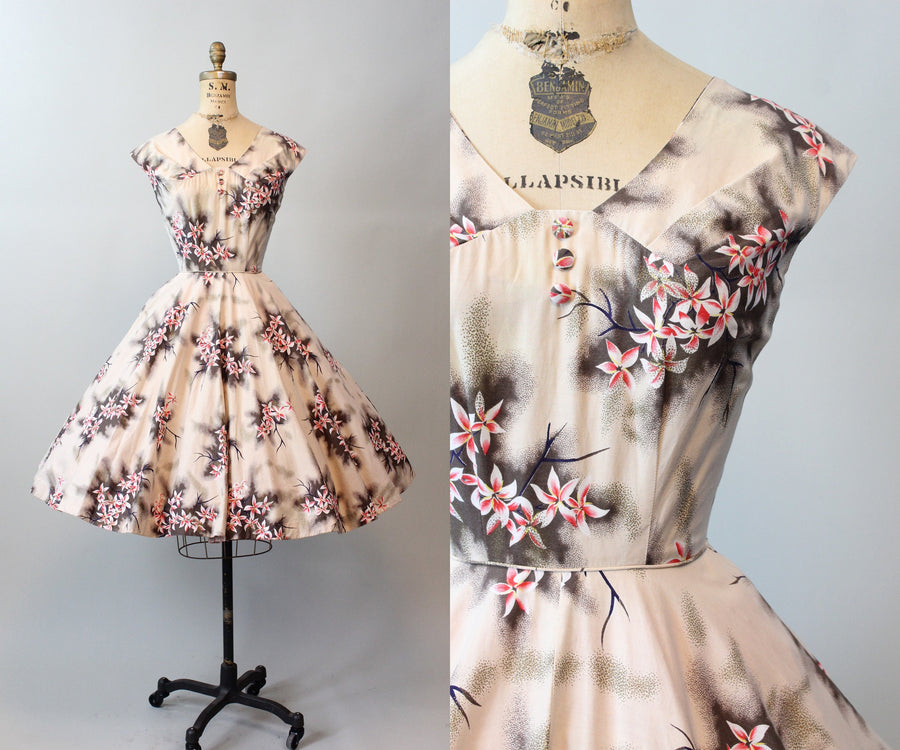1950s PARADISE HAWAII pikake flower cotton dress xs | new spring