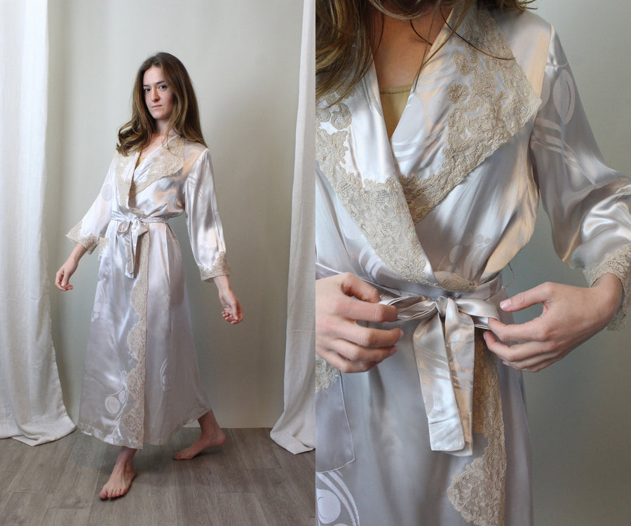 1940s CUTWORK LACE liquid satin robe all sizes | new spring