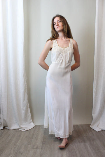 1930s IVORY rayon lace nightgown dress small medium | new spring