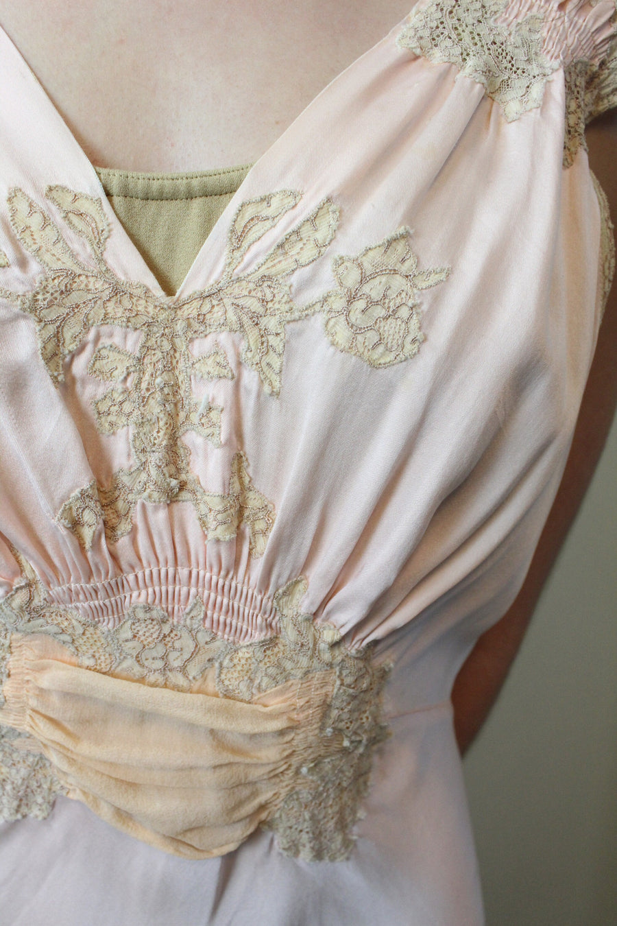 1930s RAYON BIAS cut applique chiffon slip dress nightgown small | new spring