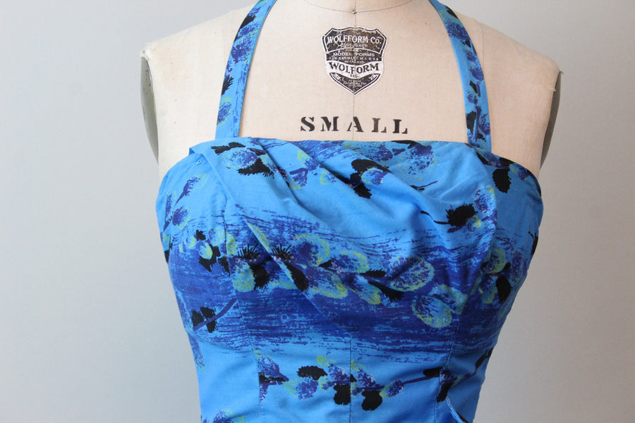 1950s PARADISE HAWAII sarong strapless HALTER dress xs | new spring