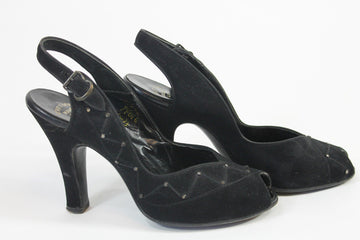 1940s rhinestone peep toe slingback heels shoes size 4.5 | new winter