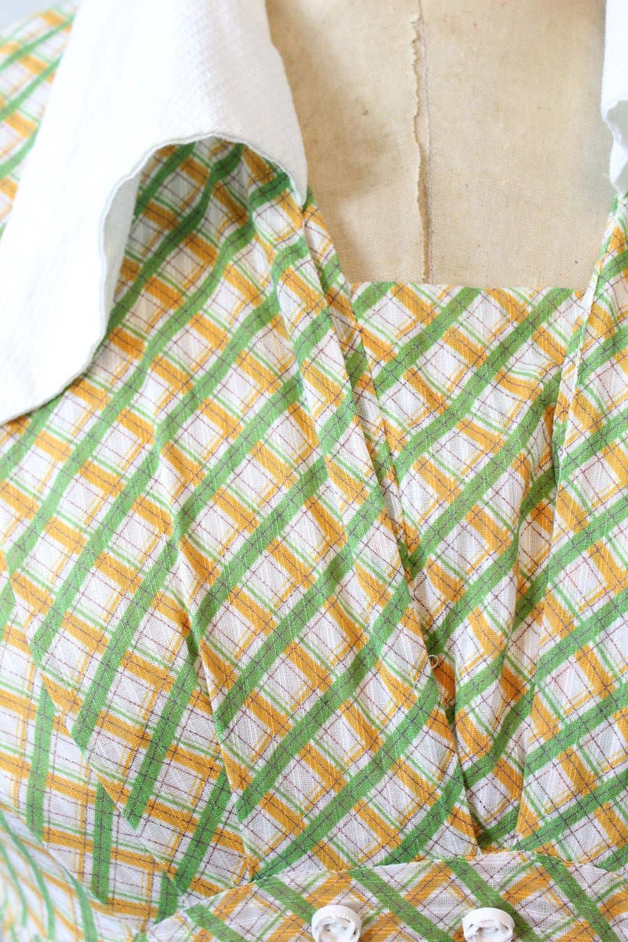 1940s PLAID print dress cotton medium | new spring