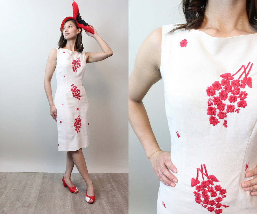 1950s LINEN embroidered wiggle dress xs | new spring