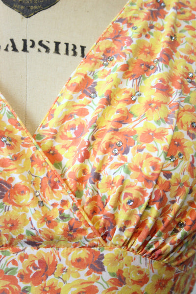 1950s PANSY and ROSE cotton print rhinestone dress xs | new spring ...