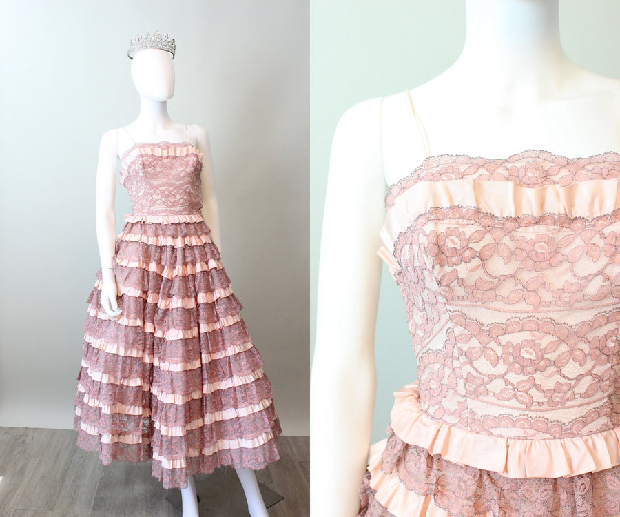 1950s PINK LACE tulle CUPCAKE dress xxs | new spring