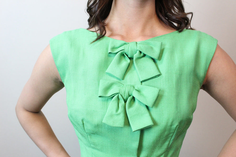 1960s OLEG CASSINI green silk BOW dress xs | new spring
