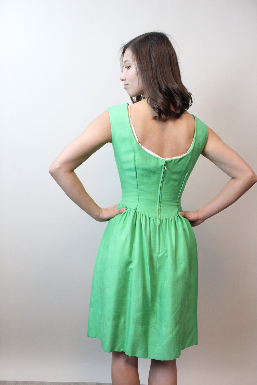 1960s OLEG CASSINI green silk BOW dress xs | new spring