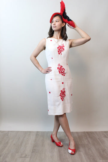 1950s LINEN embroidered wiggle dress xs | new spring