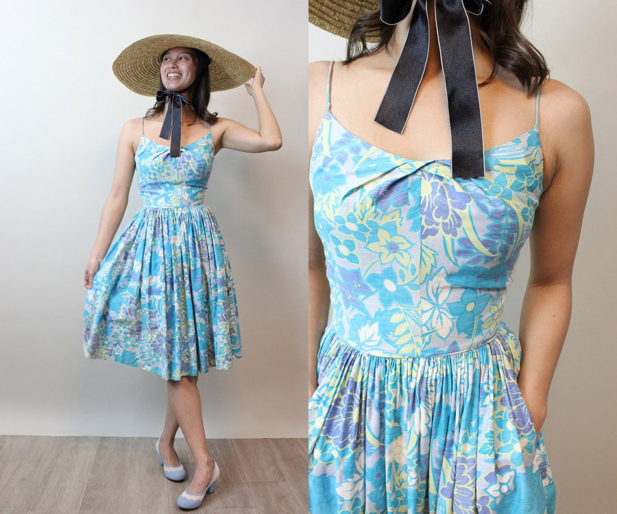 1950s CABANA hawaiian cotton sun dress xxs | new spring