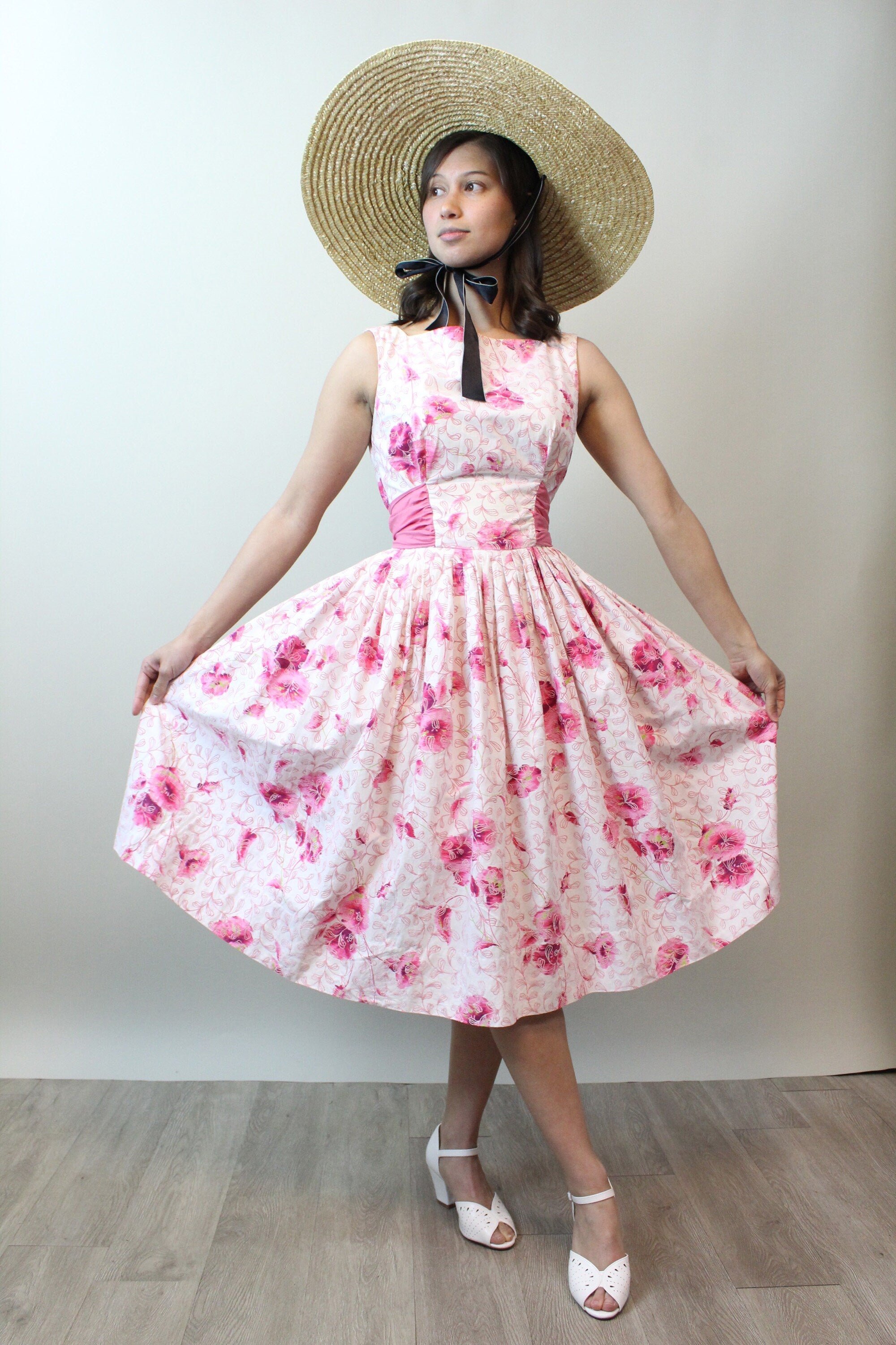 1950s SAMBO fashions SASH cotton dress xs