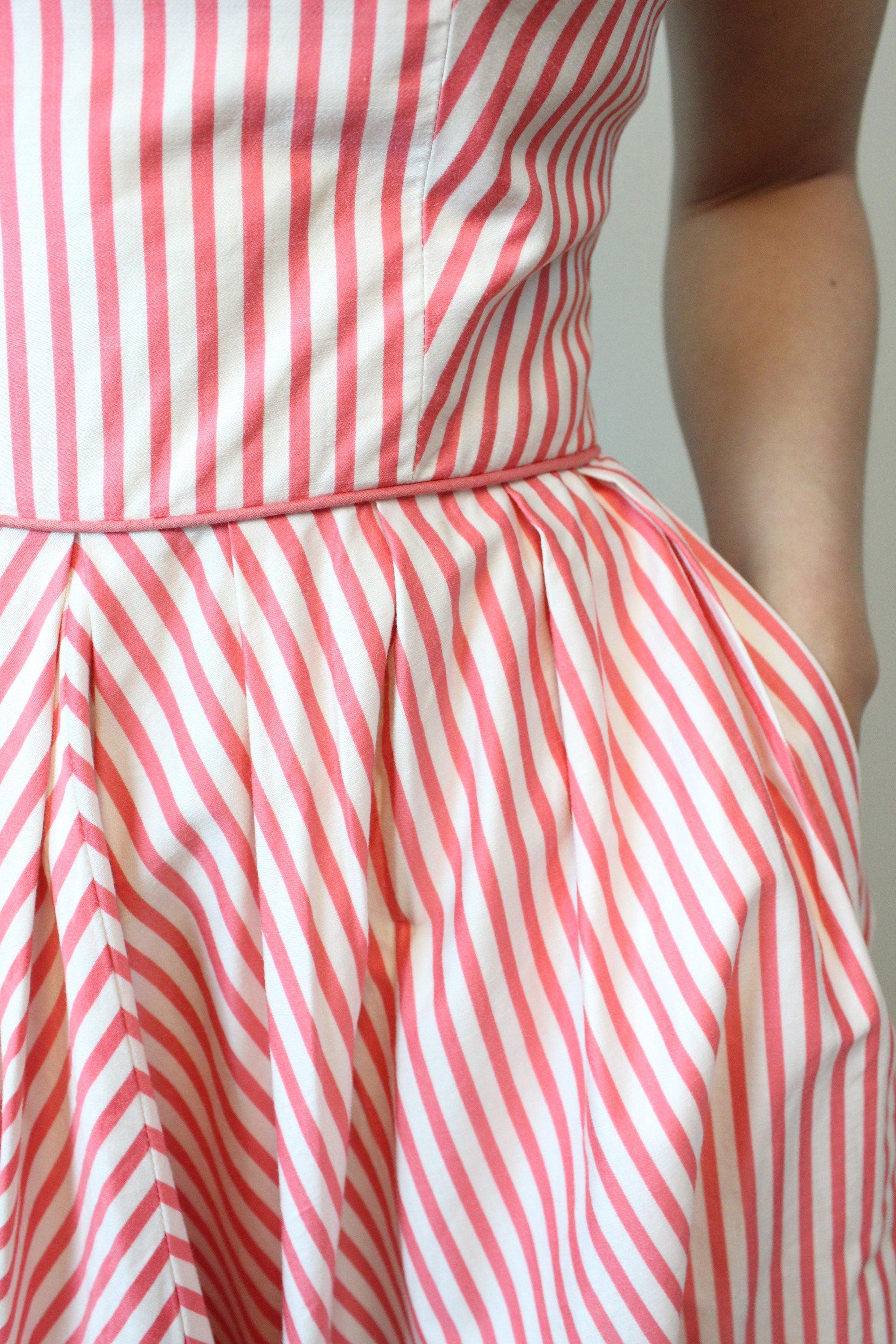 strapless open back dress 1950s Striped Cotton Halter Dress Xs
