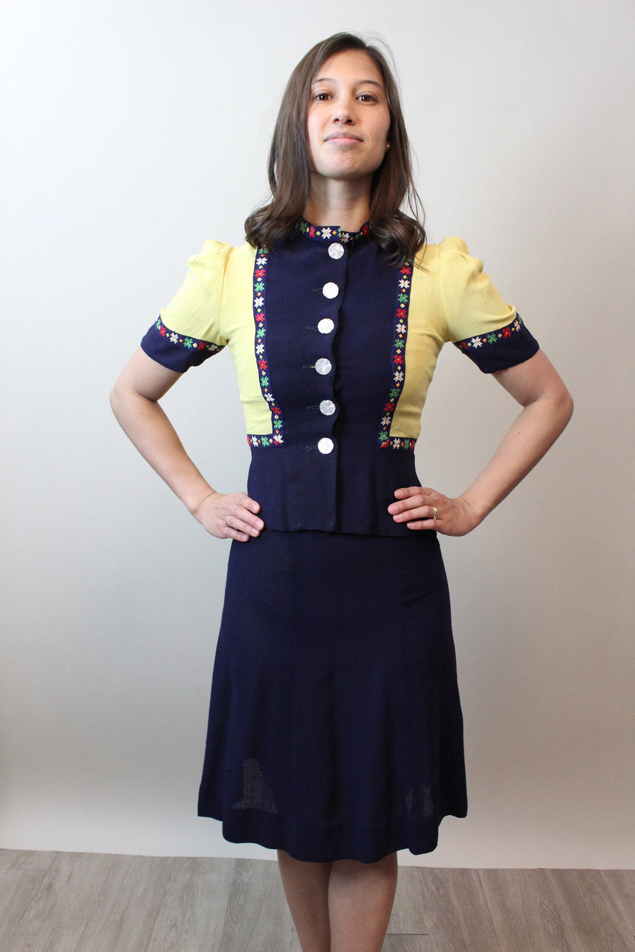 1940s RARE COLORBLOCK linen SET dress and jacket xs | new spring