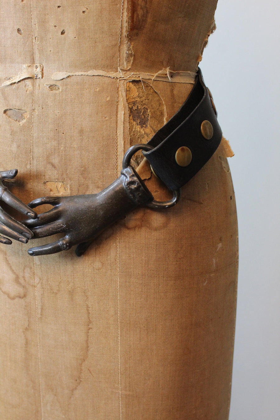 1970s SURREALIST black bronze CLASPED HANDS belt | new spring