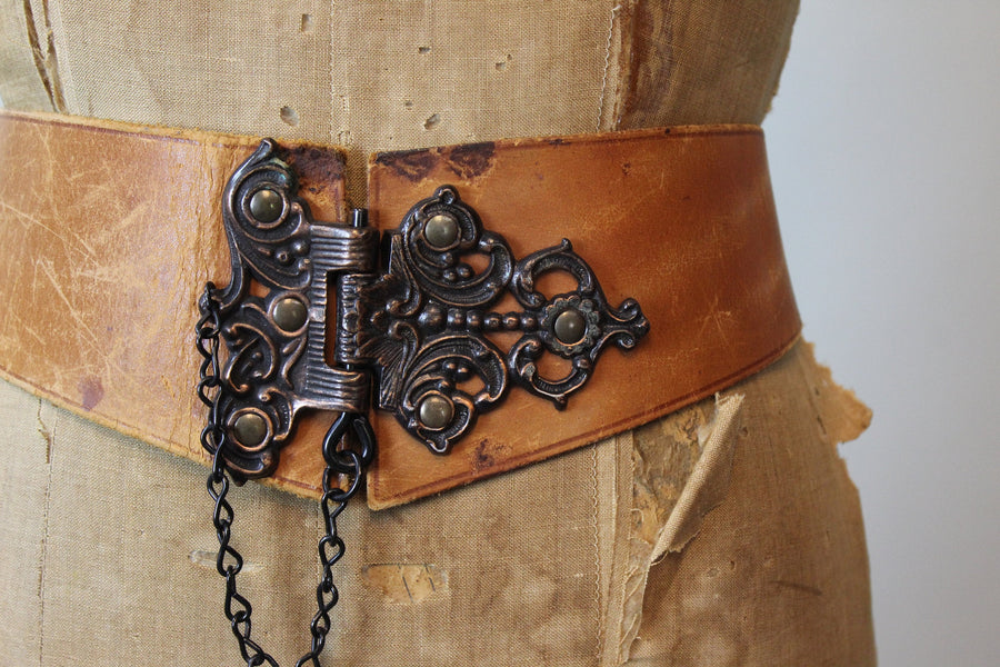 1970s wide PIN and HINGE leather corset belt small | new spring