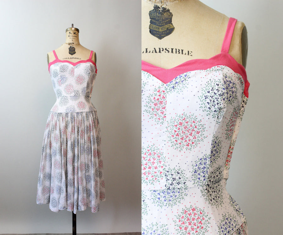 1940s TINY FLORAL cotton linen sun dress xs | new spring