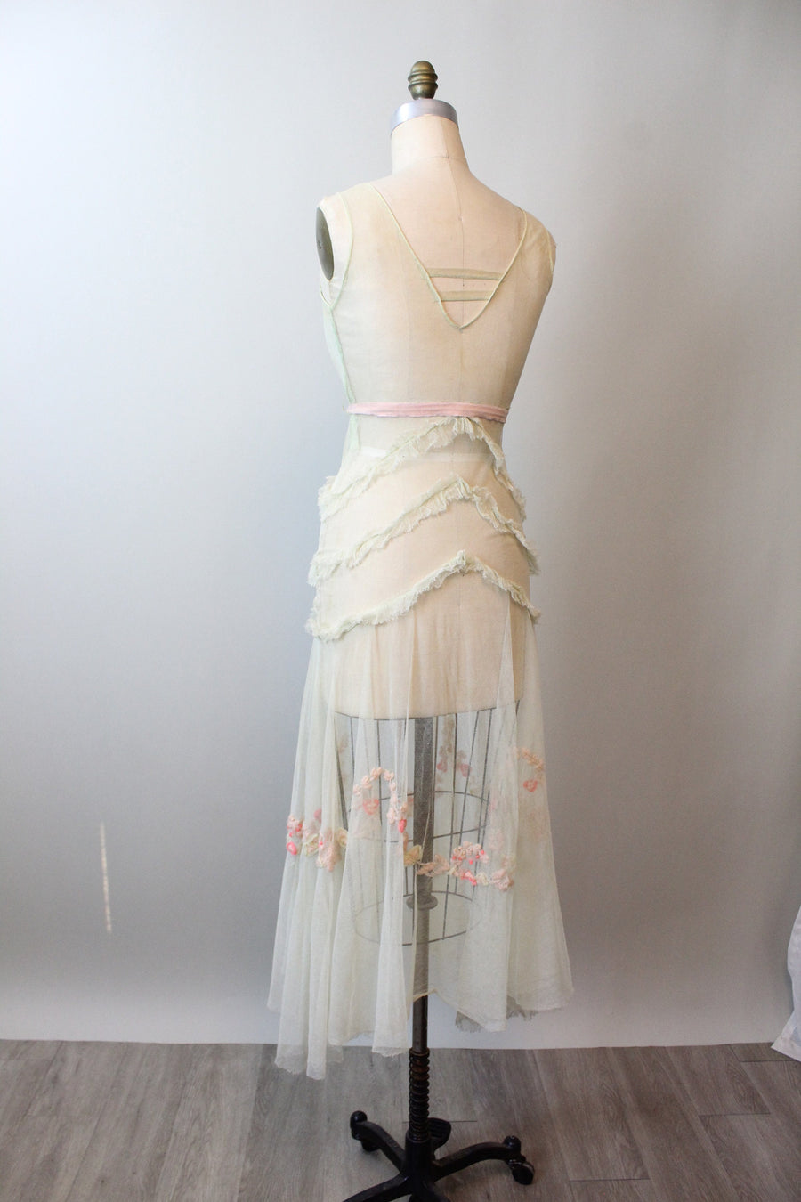 1930s MESH yarn embroidered dress gown xs | new spring