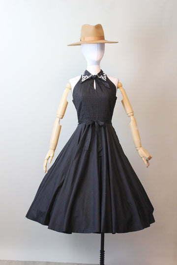 1950s HALTER cotton BEADED collar sun dress xs  | new spring
