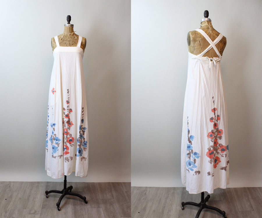1970s INDIAN cotton HANDPAINTED caftan dress xs small | new spring