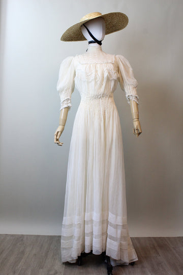 1905 ANTIQUE SILK MESH edwardian wedding dress xs | new spring