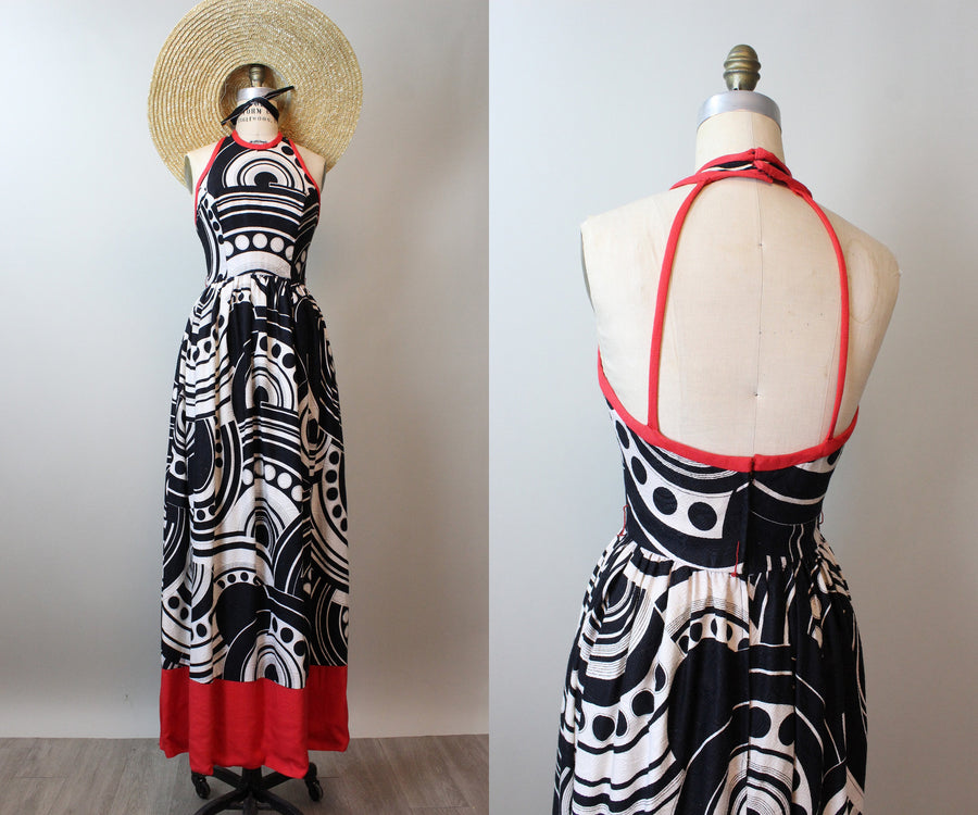 1970s COTTON strappy open back MAXI dress xs | new spring