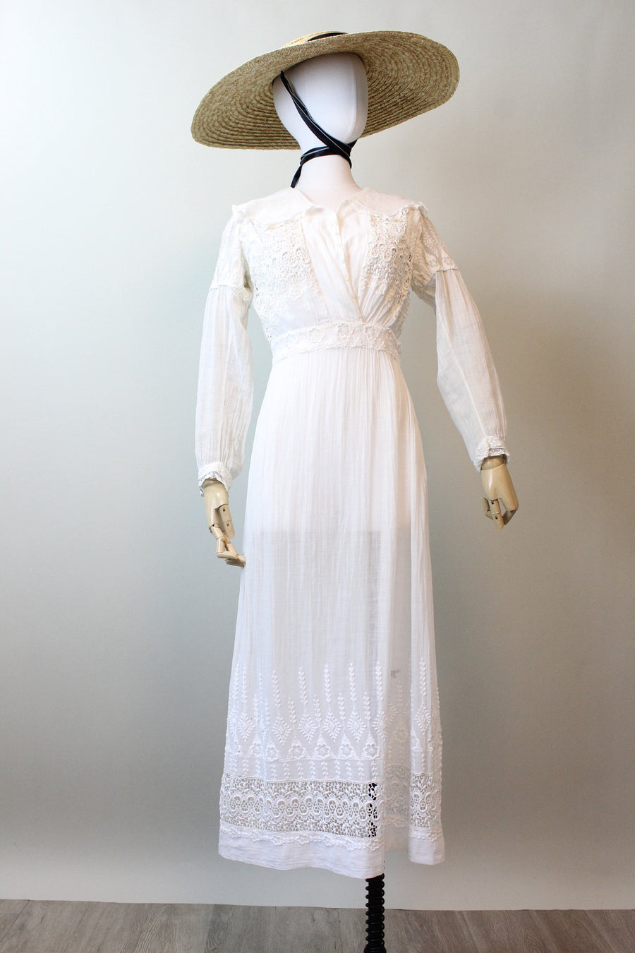 1910 ANTIQUE cotton lace edwardian lingerie dress xs