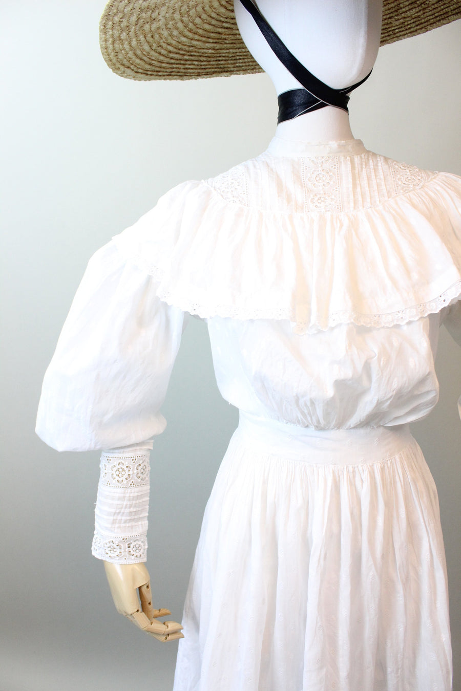 1905 ANTIQUE PUFF SLEEVES lace edwardian lingerie dress medium | new spring
