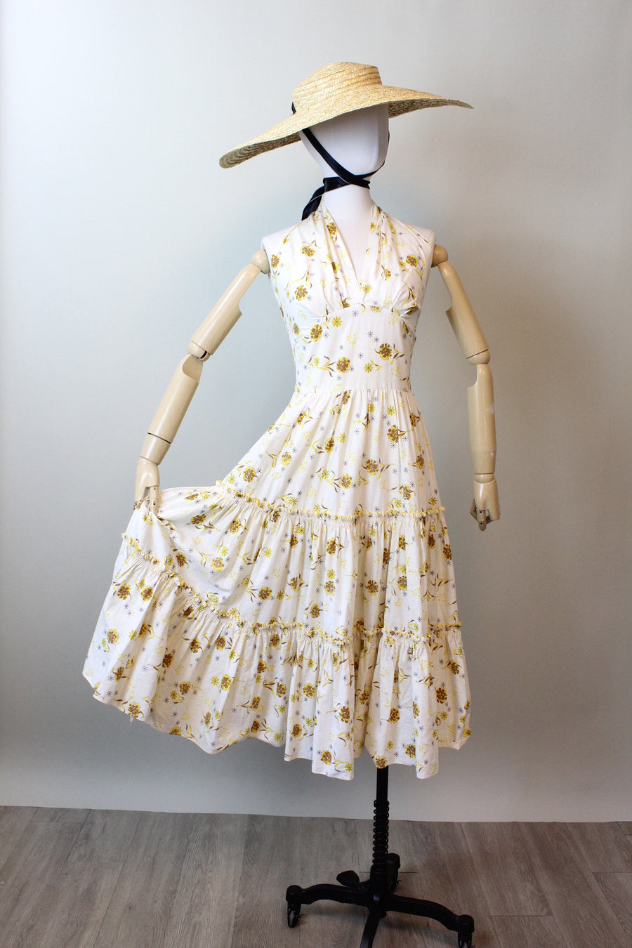 1950s cotton FLORAL HALTER dress xs | new summer