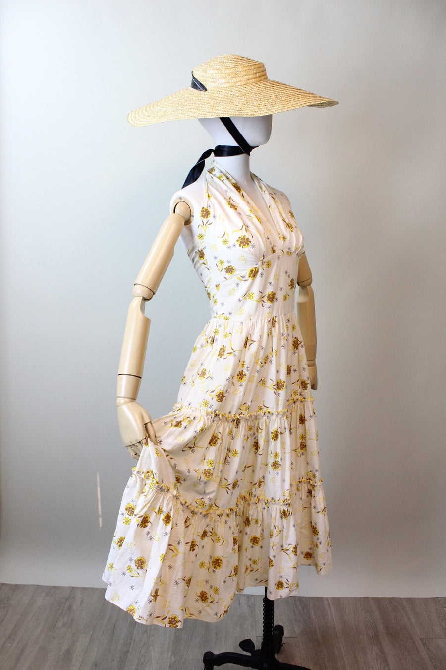 1950s cotton FLORAL HALTER dress xs | new summer