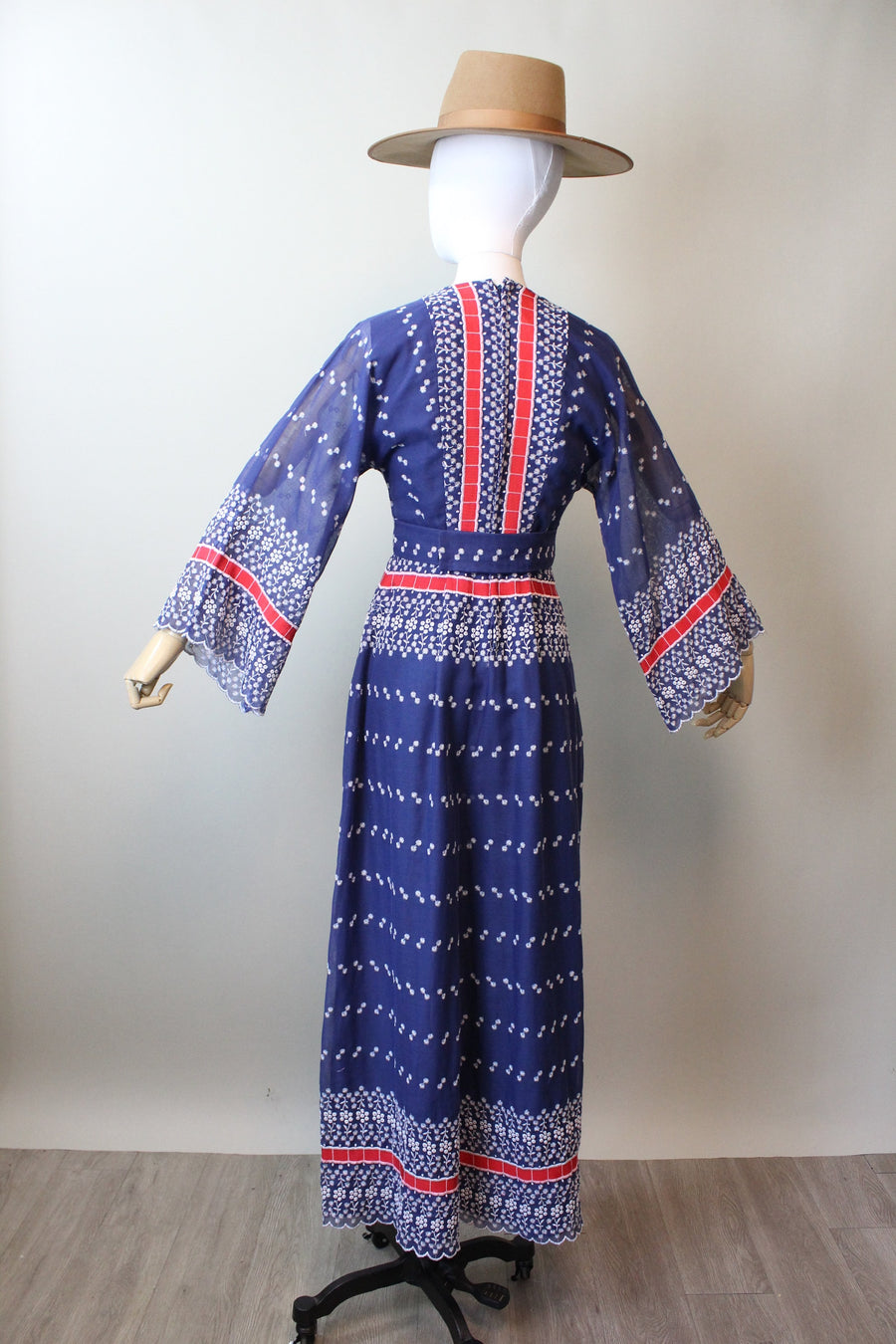 1970s EMBROIDERED bell sleeves cotton maxi dress xs | new spring