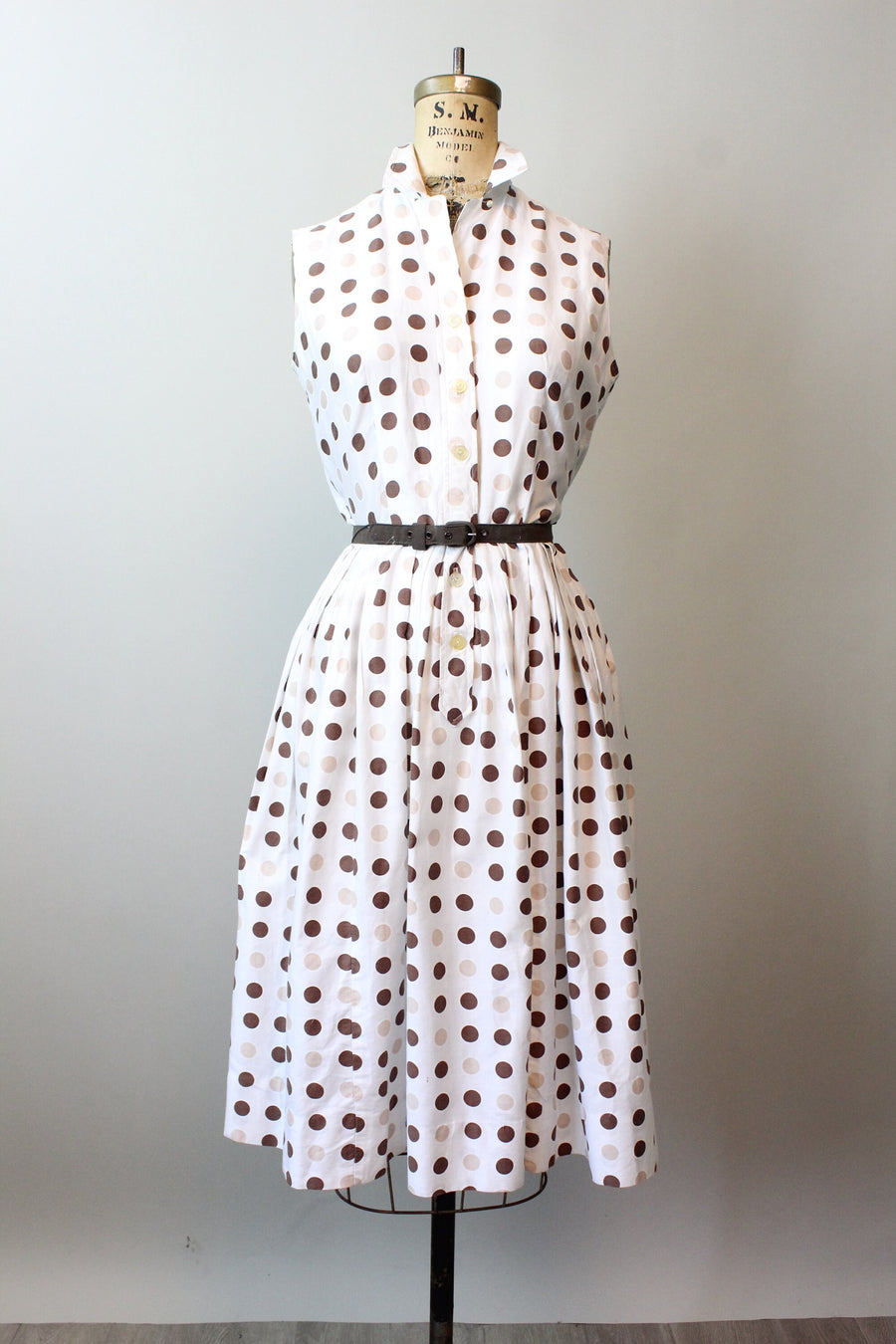 1950s POLKA DOT cotton shirt dress small | new spring