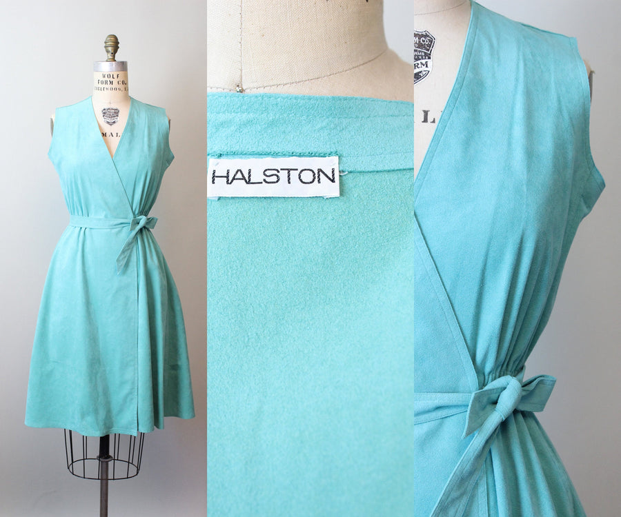 1970s 1975 HALSTON ULTRASUEDE wrap dress small medium | new spring