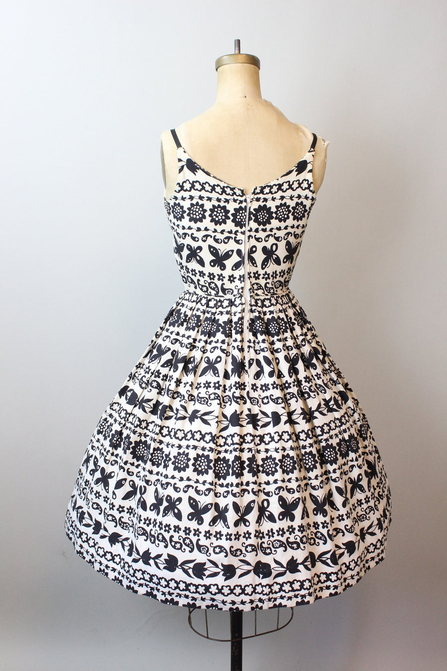 1950s cotton PIQUE BUTTERFLY print dress xs | new spring