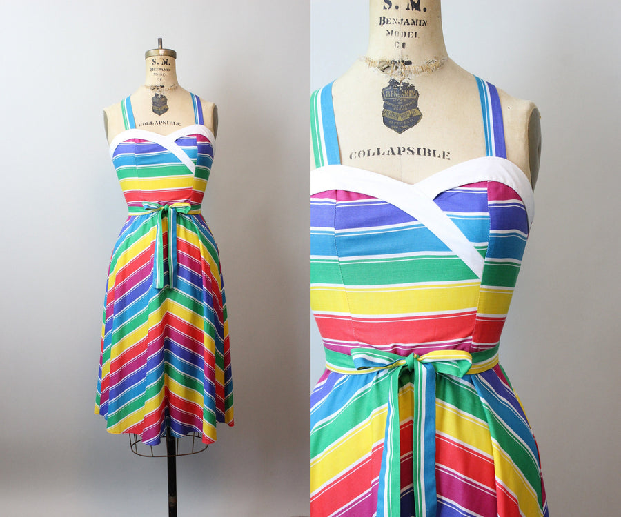 1970s RAINBOW STRIPED cotton dress xs | new summer