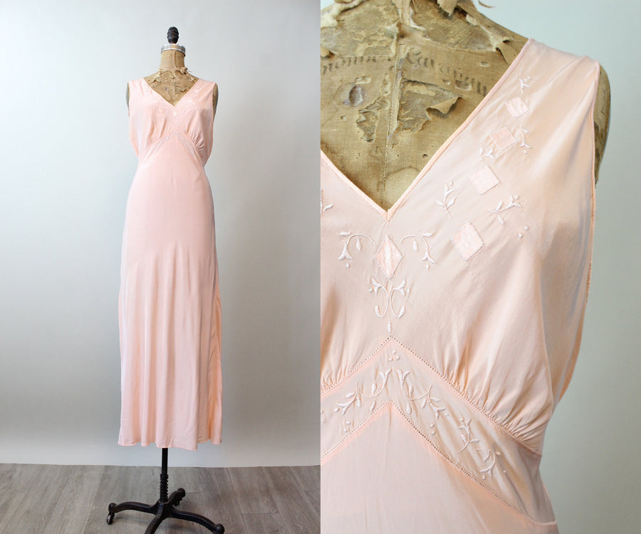 1940s RAYON diamond insets lingerie nightgown small | new spring