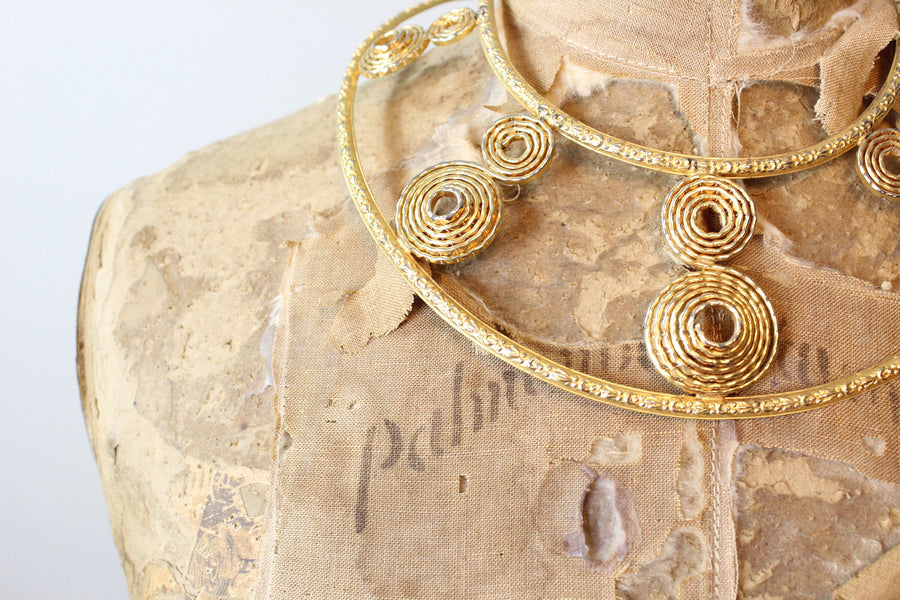 1970s EGYPTIAN gold bib CHOKER MASSIVE necklace | new summer
