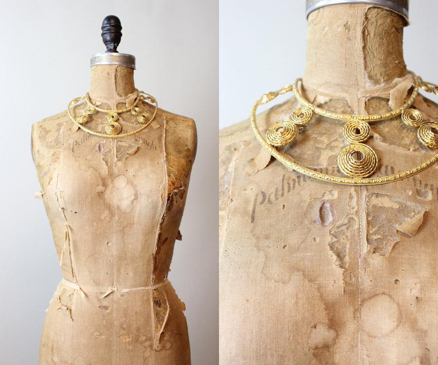 1970s EGYPTIAN gold bib CHOKER MASSIVE necklace | new summer