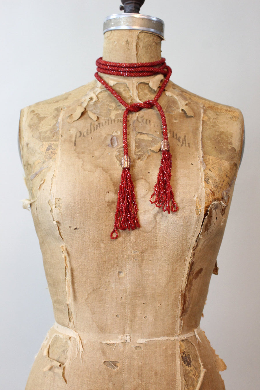 1920s GARNET beaded SAUTOIR tassel necklace | new fall