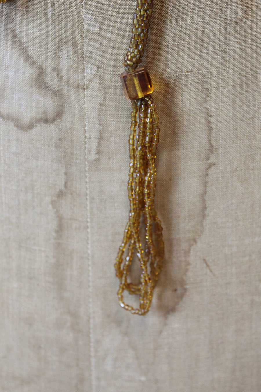 1920s BUTTERSCOTCH beaded SAUTOIR tassel necklace | new fall