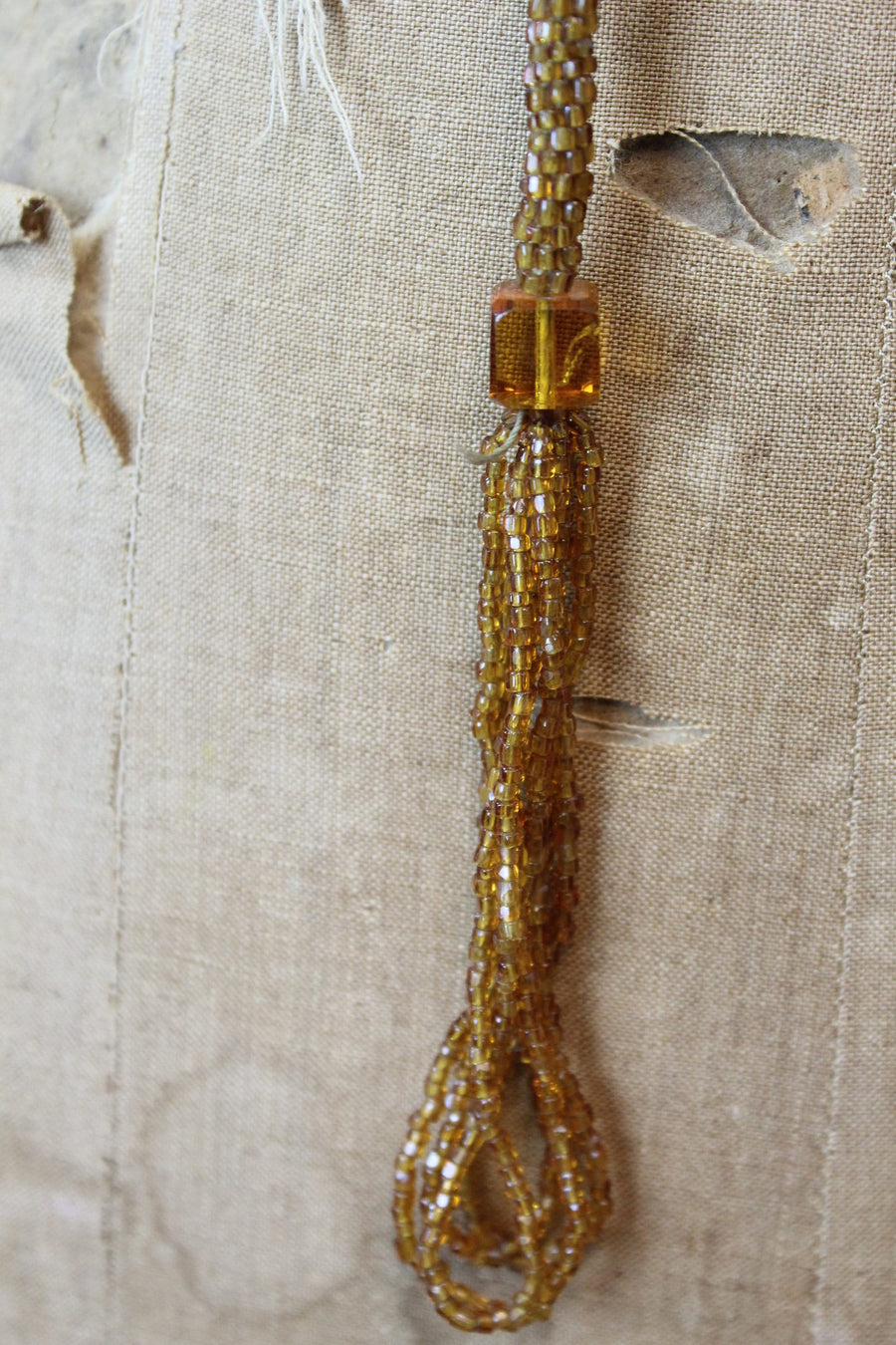 1920s BUTTERSCOTCH beaded SAUTOIR tassel necklace | new fall