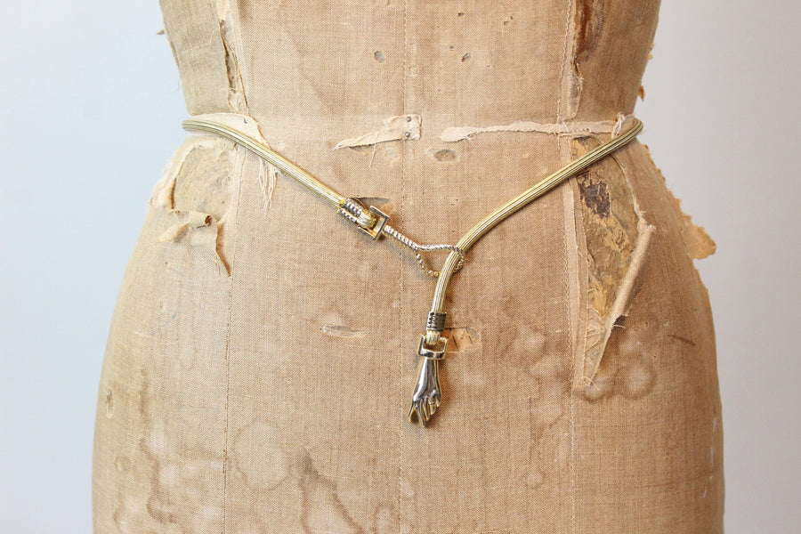 1980s gold HAND and LASSO belt necklace | new fall