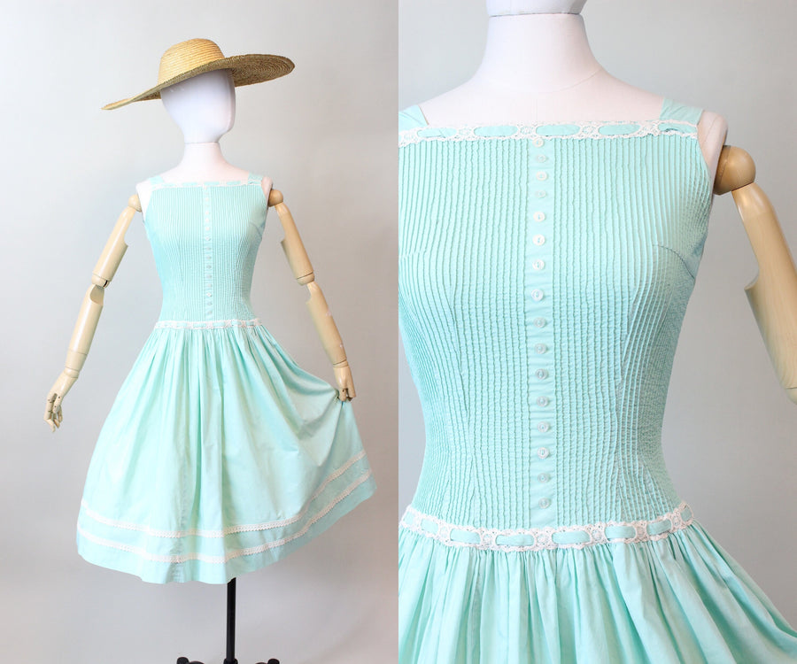 1950s MINT pintucked cotton full skirt dress xs | new summer