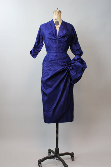 1950s Seymour Jacobson SILK bustle dress small | new fall